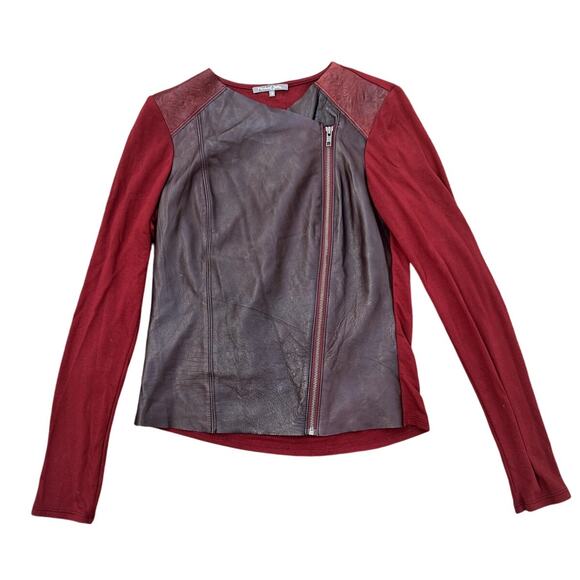 Michael Stars | Vintage Y2K Leather Mixed Media Asymmetric Zip Jacket Burgundy S - Picture 1 of 7